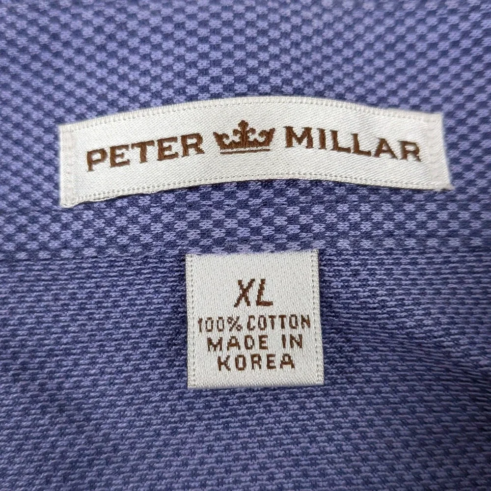 Peter Millar Mens XL‎ Purple Cotton Micro Gingham Short Sleeve Polo MF15K08S